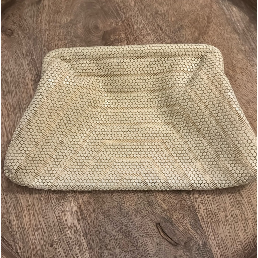 Vintage Lumared metal mesh clutch bag ivory off-white evening wedding